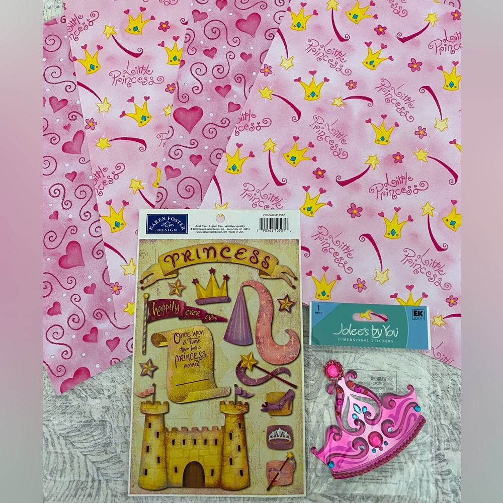 👑 KAREN FOSTER DESIGN “PRINCESS” STICKERS & SCRAPBOOK PAPER BUNDLE. RETIRED!